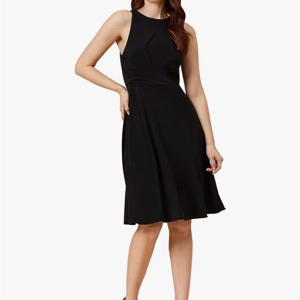 Adrianna Papell little black dress fit and flare with pleated front 12